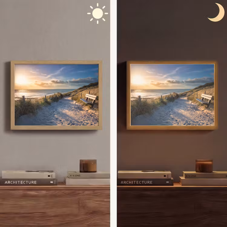 Zonsondergang - Strand - Duin - Gras - Bank Light Box met batterij (Wandlamp) middel -sfeer3