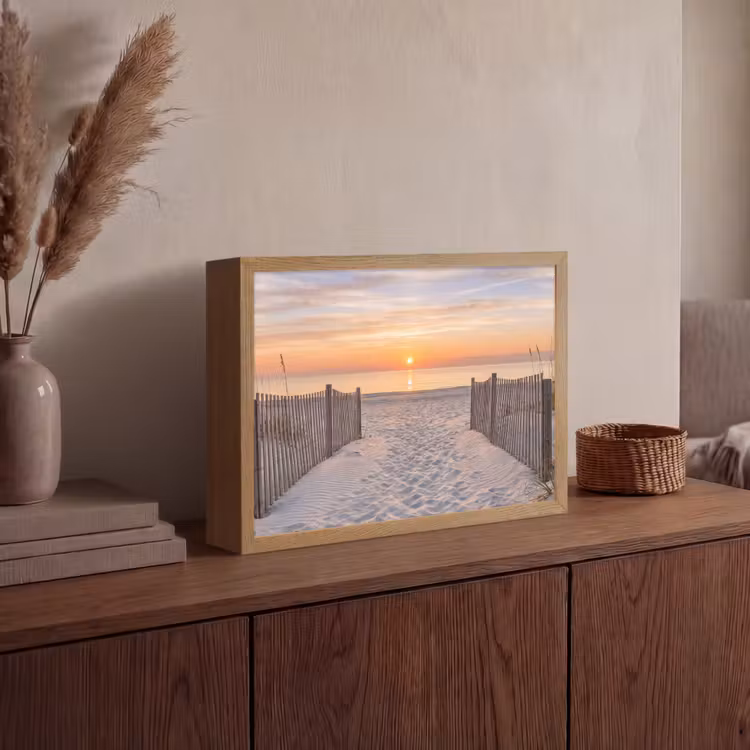 Zonsondergang - Strand - Zand Light Box met batterij (Wandlamp) middel -sfeer2