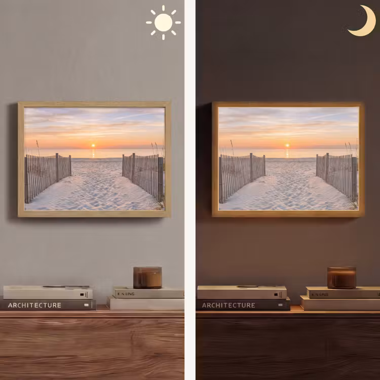 Zonsondergang - Strand - Zand Light Box met batterij (Wandlamp) middel -sfeer3