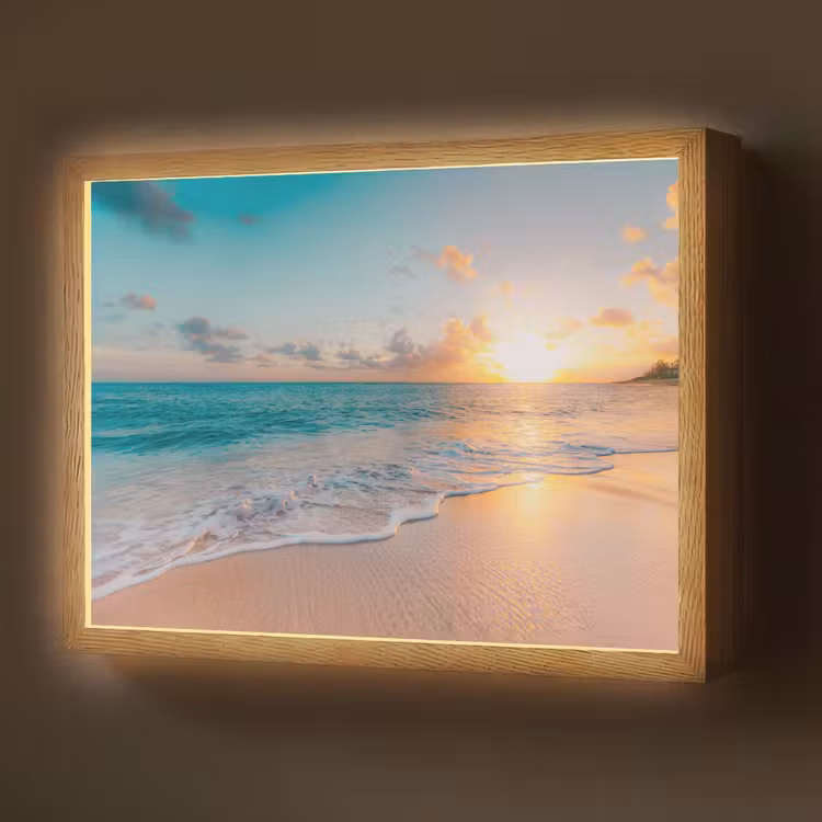 Zonsondergang - Strand - Zee - Zomer - Blauw Light Box met batterij (Wandlamp) middel -z3d_website