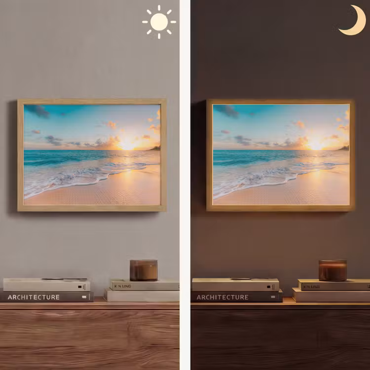 Zonsondergang - Strand - Zee - Zomer - Blauw Light Box met batterij (Wandlamp) middel -sfeer3