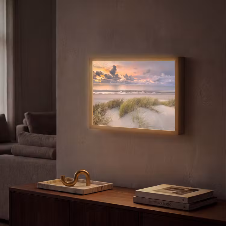 Zonsondergang - Duin - Strand - Planten - Zee Light Box met batterij (Wandlamp) middel -sfeer1