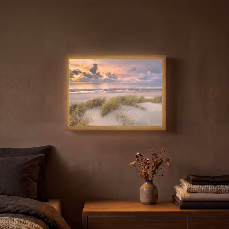 Zonsondergang - Duin - Strand - Planten - Zee Light Box met batterij (Wandlamp) middel -sfeer4
