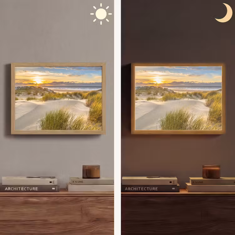 Zonsondergang - Duinen - Strand - Landschap Light Box met batterij (Wandlamp) middel -sfeer3