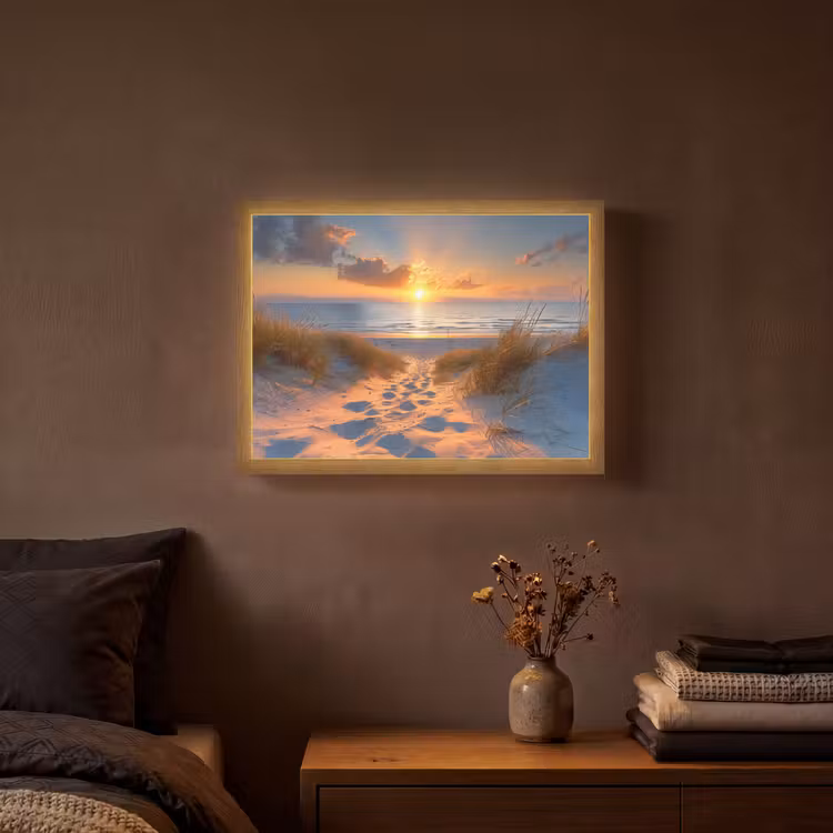 Zonsondergang - Duinen - Strand - Zee Light Box met batterij (Wandlamp) middel -sfeer4