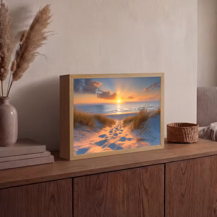 Zonsondergang - Duinen - Strand - Zee Light Box met batterij (Wandlamp) middel -sfeer2