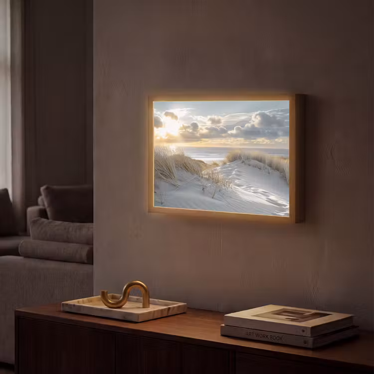 Zonsondergang - Duinen - Planten - Natuur - Strand Light Box met batterij (Wandlamp) middel -sfeer1