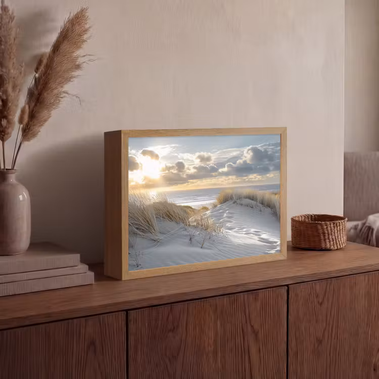 Zonsondergang - Duinen - Planten - Natuur - Strand Light Box met batterij (Wandlamp) middel -sfeer2