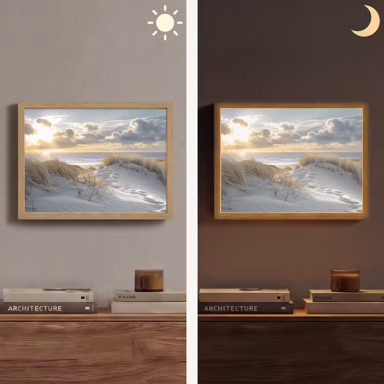 Zonsondergang - Duinen - Planten - Natuur - Strand Light Box met batterij (Wandlamp) middel -sfeer3