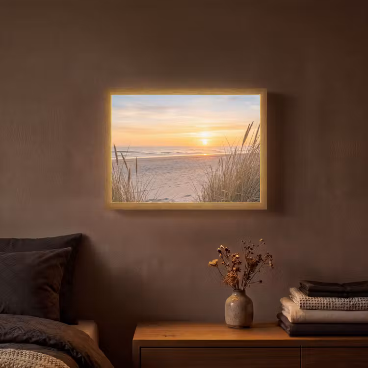 Zonsondergang - Duinen - Zee Light Box met batterij (Wandlamp) middel -sfeer4