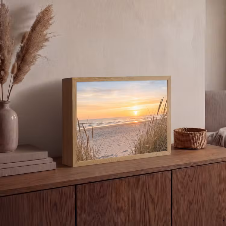 Zonsondergang - Duinen - Zee Light Box met batterij (Wandlamp) middel -sfeer2