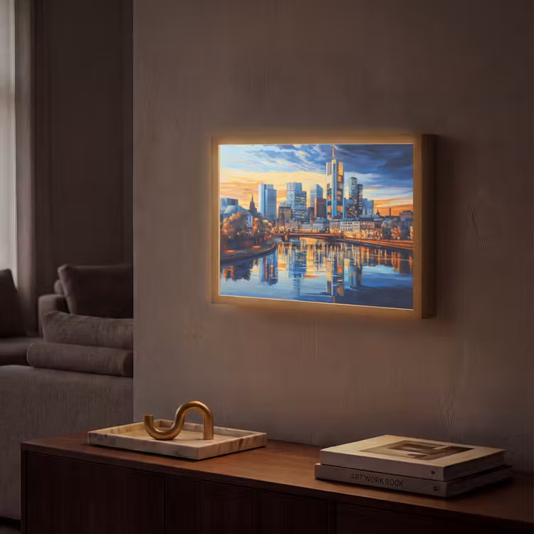 Zonsondergang Frankfurt - Stad - Skyline - Water Light Box met batterij (Wandlamp) middel -sfeer1
