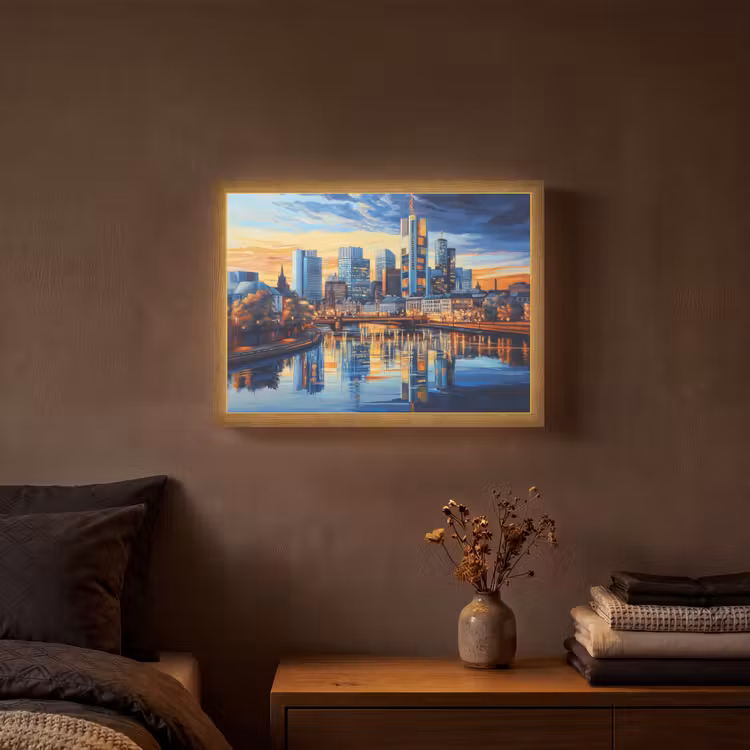 Zonsondergang Frankfurt - Stad - Skyline - Water Light Box met batterij (Wandlamp) middel -sfeer4