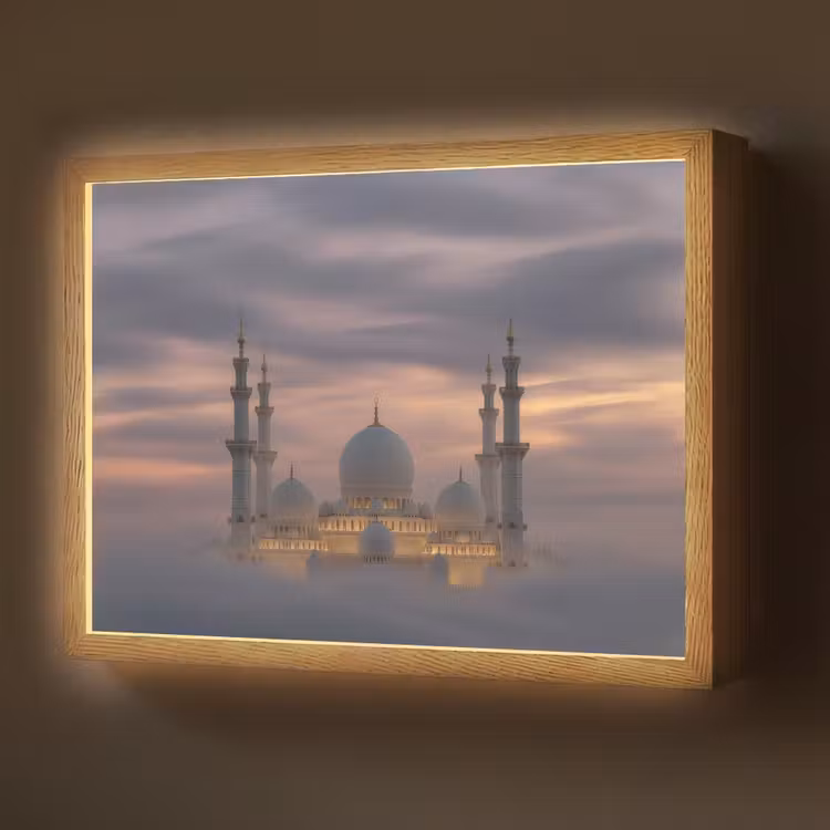 Zonsondergang - Moskee - Wolken - Islamitisch Light Box met batterij (Wandlamp) middel -z3d_website
