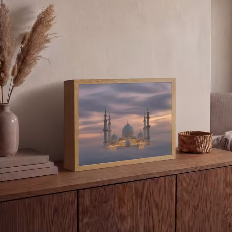Zonsondergang - Moskee - Wolken - Islamitisch Light Box met batterij (Wandlamp) middel -sfeer2