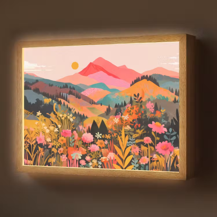 Zonsondergang - Bergvallei - Contrast Light Box met batterij (Wandlamp) middel -z3d_website