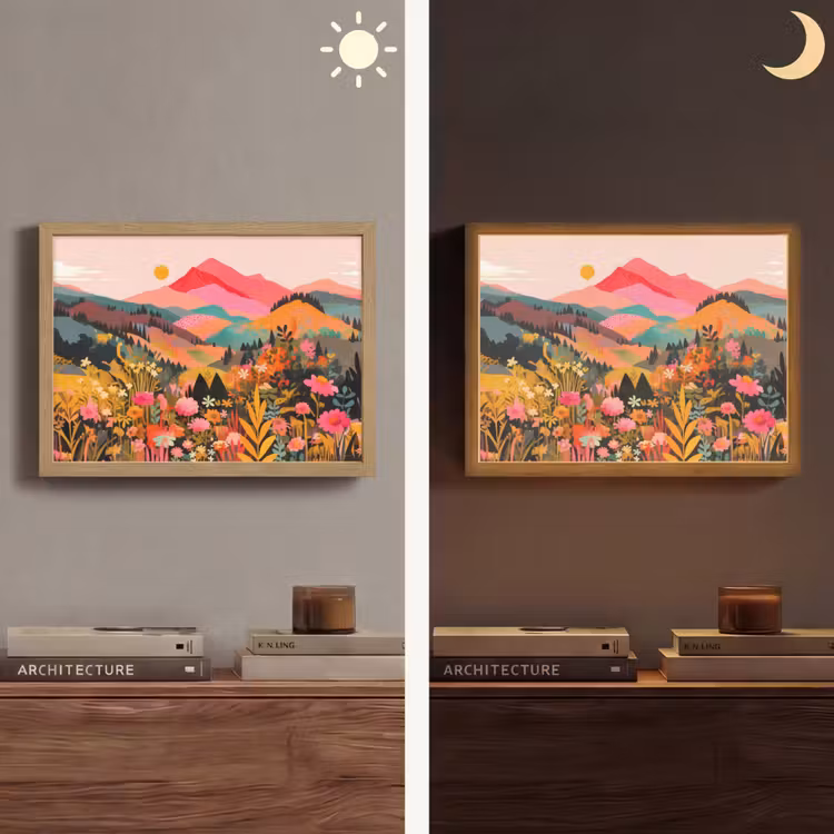 Zonsondergang - Bergvallei - Contrast Light Box met batterij (Wandlamp) middel -sfeer3