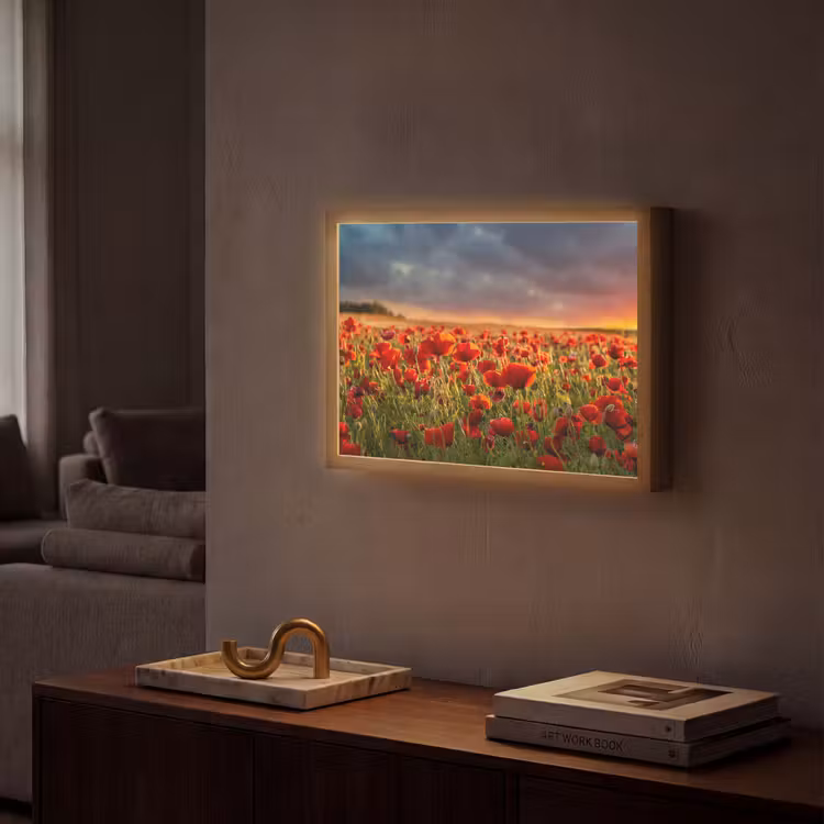 Zonsondergang - Klaprozen - Rood - Bloemen - Veld - Natuur Light Box met batterij (Wandlamp) middel -sfeer1
