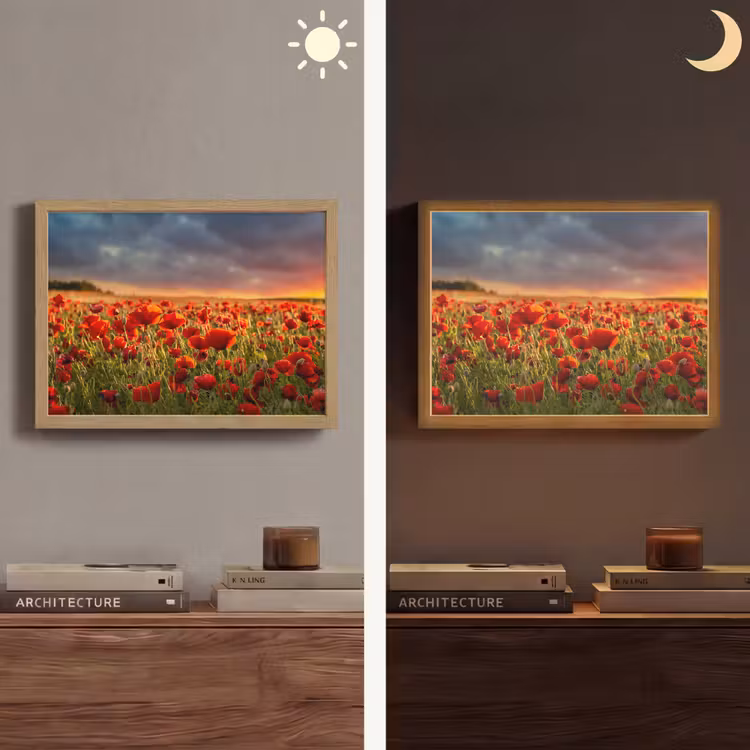 Zonsondergang - Klaprozen - Rood - Bloemen - Veld - Natuur Light Box met batterij (Wandlamp) middel -sfeer3