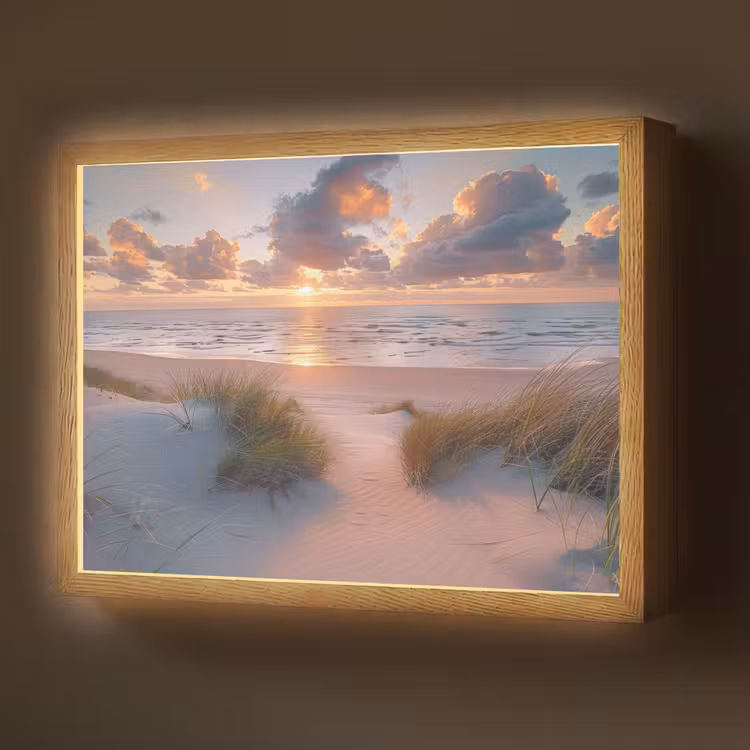 Zonsondergang - Zee - Strand - Duinen - Natuur Light Box met batterij (Wandlamp) middel -z3d_website