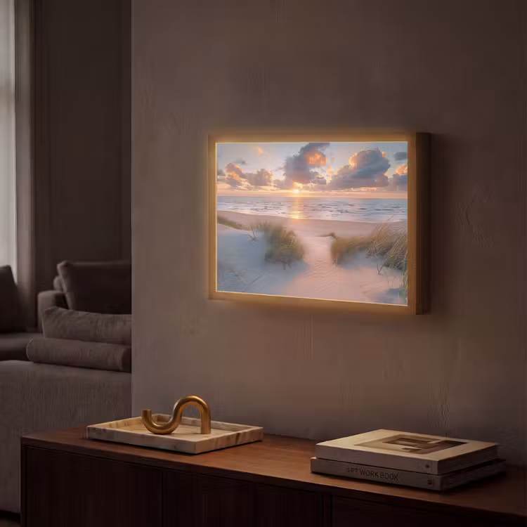 Zonsondergang - Zee - Strand - Duinen - Natuur Light Box met batterij (Wandlamp) middel -sfeer1