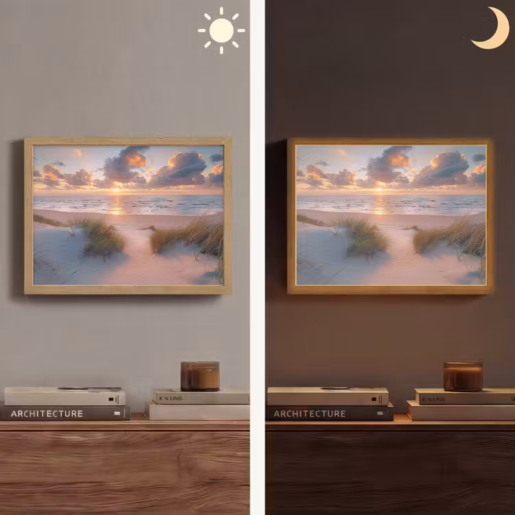 Zonsondergang - Zee - Strand - Duinen - Natuur Light Box met batterij (Wandlamp) middel -sfeer3