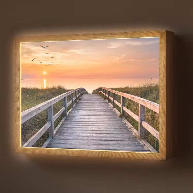 Zonsonderang - Zee - Pad - Gras - Duin - Vogels Light Box met batterij (Wandlamp) middel -z3d_website