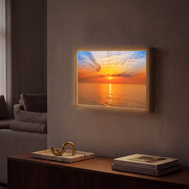 Zonsondergang - Zee - Lucht - Oranje - Horizon - Water Light Box met batterij (Wandlamp) middel -sfeer1