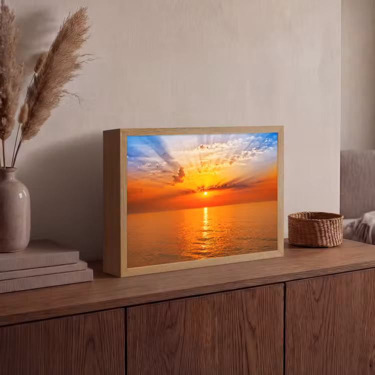 Zonsondergang - Zee - Lucht - Oranje - Horizon - Water Light Box met batterij (Wandlamp) middel -sfeer2