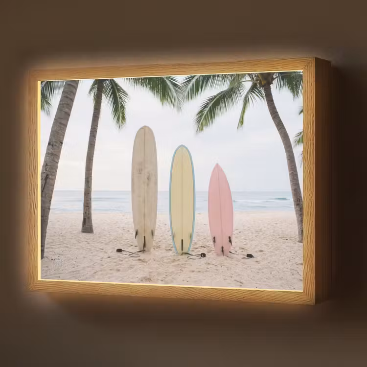 Surfboard - Palmbomen - Kleurrijk Light Box met batterij (Wandlamp) middel -z3d_website