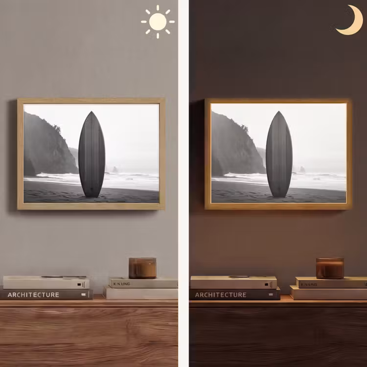Surfplank - Zand - Zee Light Box met batterij (Wandlamp) middel -sfeer3