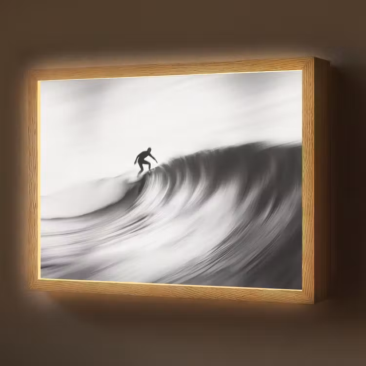 Surfer - Golf - Vervaagd - Zwart Light Box met batterij (Wandlamp) middel -z3d_website