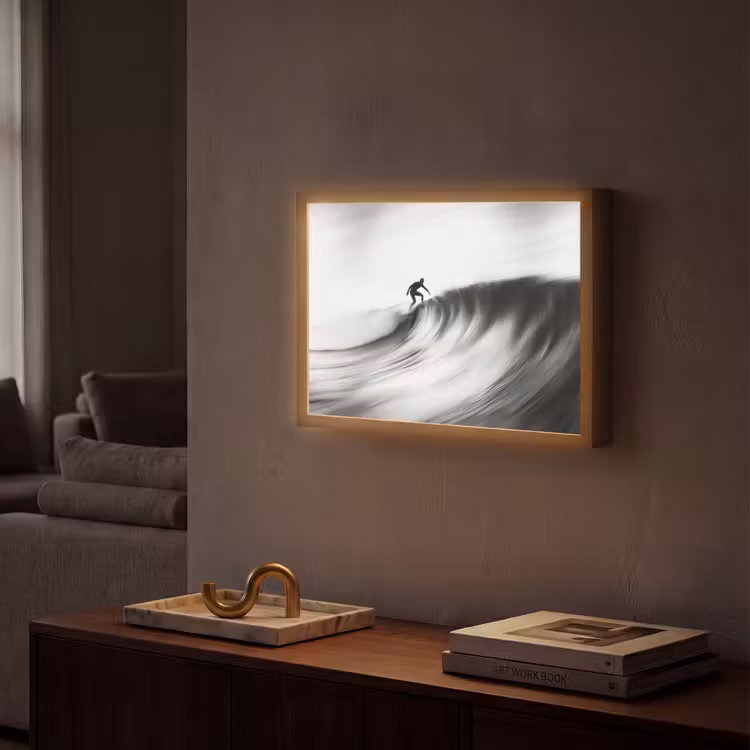 Surfer - Golf - Vervaagd - Zwart Light Box met batterij (Wandlamp) middel -sfeer1