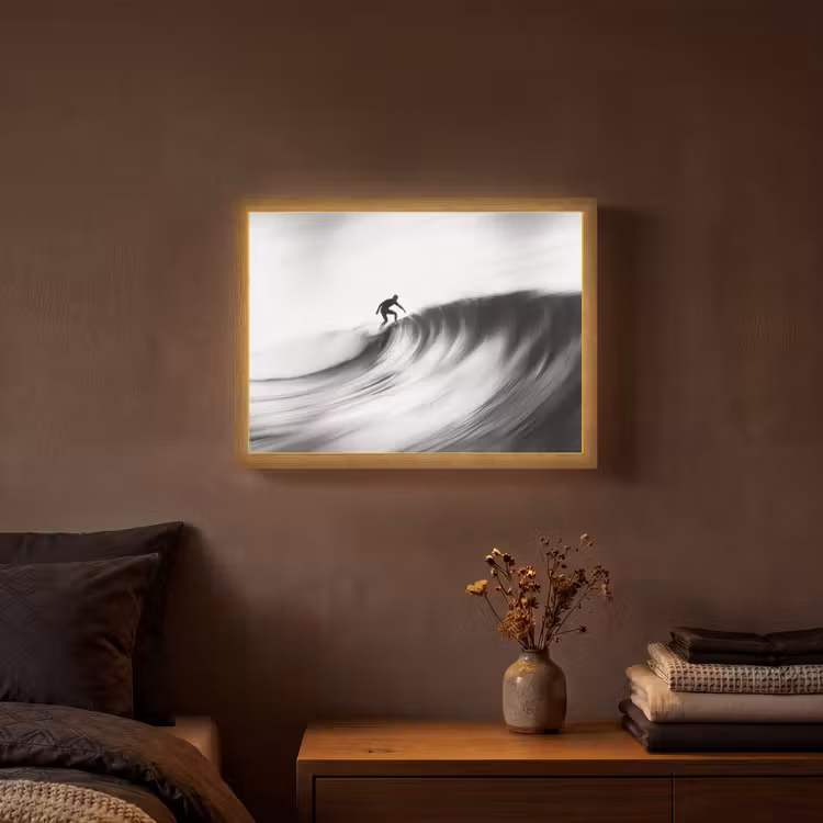Surfer - Golf - Vervaagd - Zwart Light Box met batterij (Wandlamp) middel -sfeer4