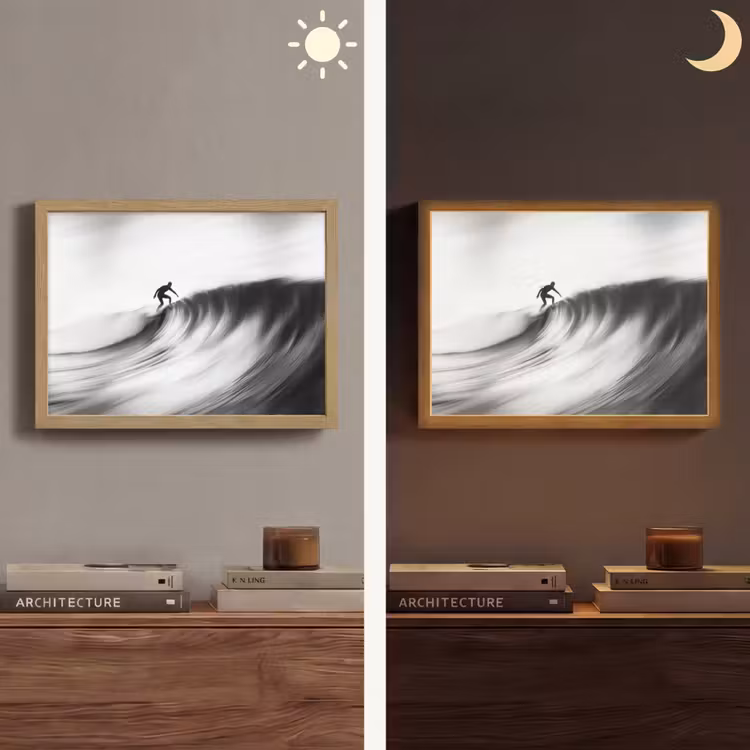 Surfer - Golf - Vervaagd - Zwart Light Box met batterij (Wandlamp) middel -sfeer3