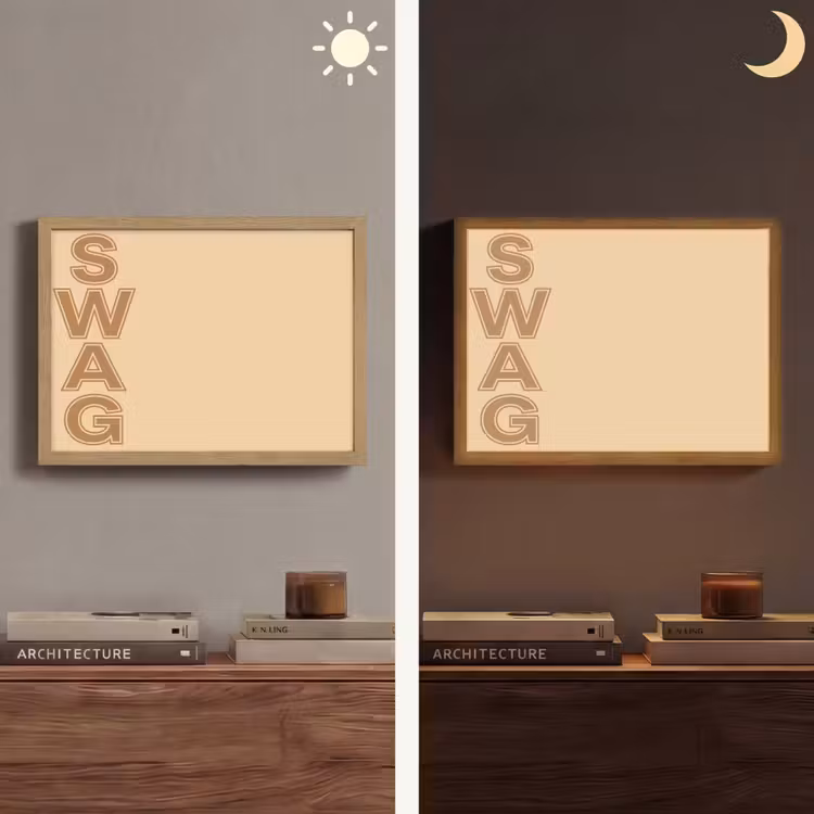 Swag - Bruin - Beige Light Box met batterij (Wandlamp) middel -sfeer3