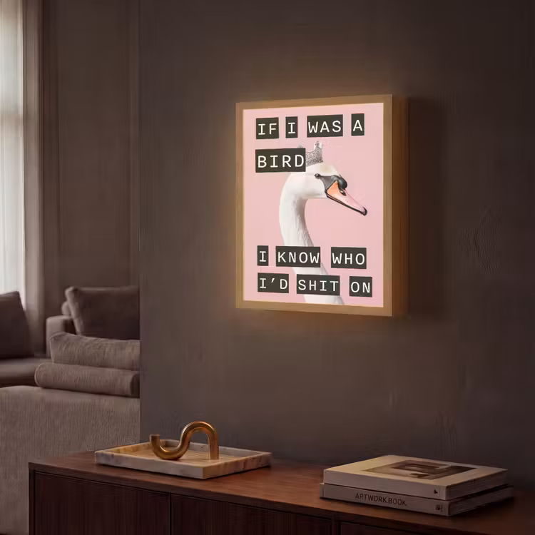 Zwaan - Vogel - Decoratie - Roze Light Box met batterij (Wandlamp) middel -sfeer1