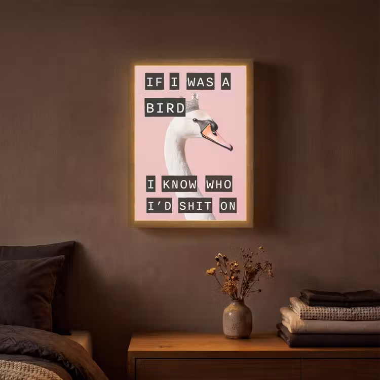 Zwaan - Vogel - Decoratie - Roze Light Box met batterij (Wandlamp) middel -sfeer4