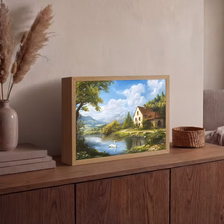 Zwaan - Bomen - Rust Light Box met batterij (Wandlamp) middel -sfeer2