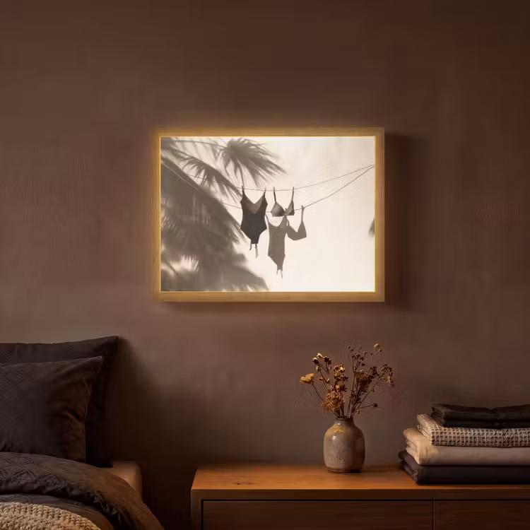 Badkleding - Palmbomen - Schaduw - Tropisch Light Box met batterij (Wandlamp) middel -sfeer4