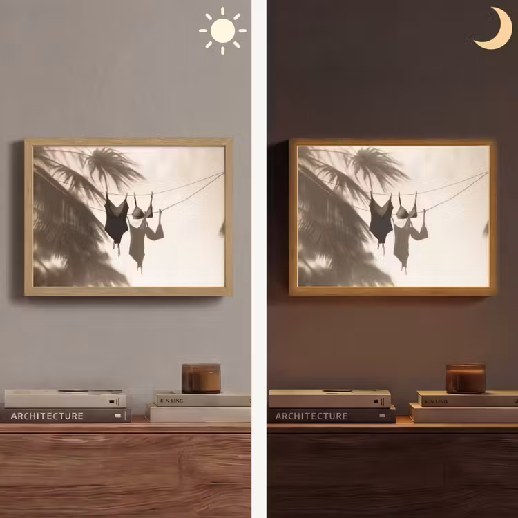 Badkleding - Palmbomen - Schaduw - Tropisch Light Box met batterij (Wandlamp) middel -sfeer3