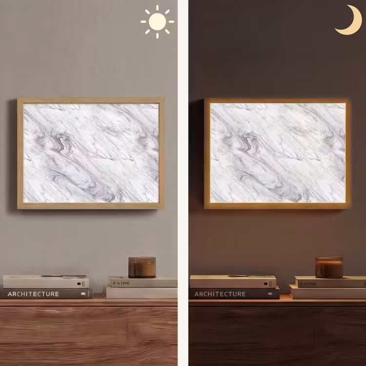 Wervelende - Grijsstructuur - Marmer - Wit Light Box met batterij (Wandlamp) middel 907 -sfeer3