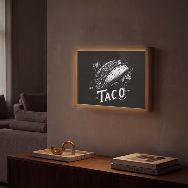 Taco - Kruiden - Witte krijtstijl - Tekst Light Box met batterij (Wandlamp) middel -sfeer1
