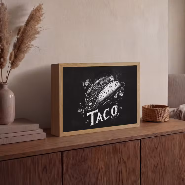 Taco - Kruiden - Witte krijtstijl - Tekst Light Box met batterij (Wandlamp) middel -sfeer2