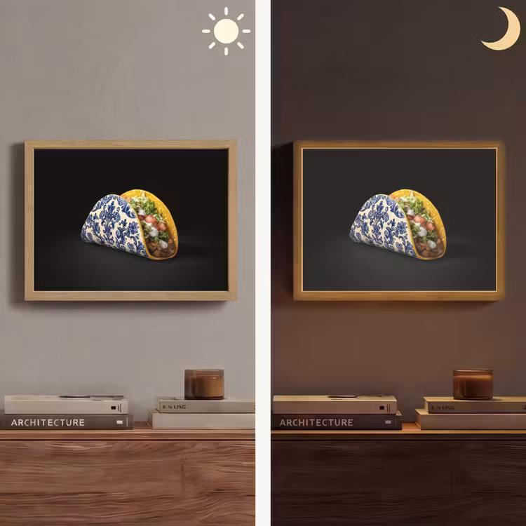 Taco - Vlees - Salade - Delftsblauw - Motief Light Box met batterij (Wandlamp) middel -sfeer3