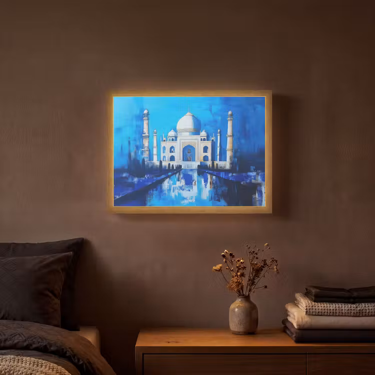 Taj Mahal - Ramadan - Blauw - Islamitische Light Box met batterij (Wandlamp) middel -sfeer4