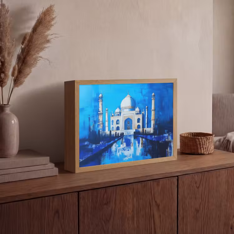 Taj Mahal - Ramadan - Blauw - Islamitische Light Box met batterij (Wandlamp) middel -sfeer2