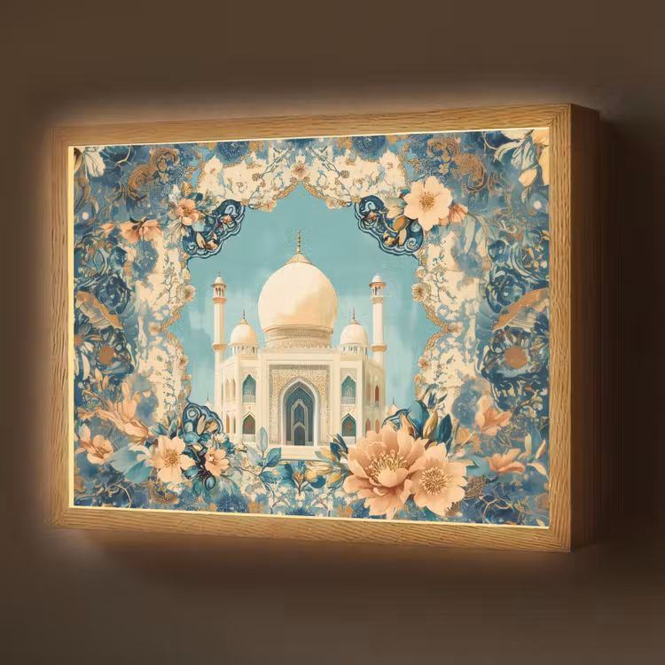 Taj Mahal - Ramadan - Bloemen - Islamitische Light Box met batterij (Wandlamp) middel -z3d_website