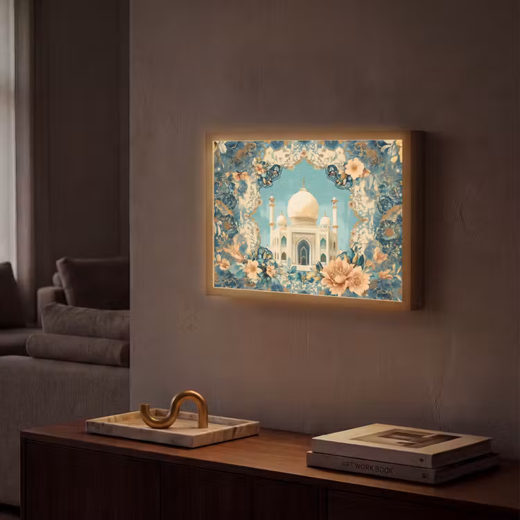 Taj Mahal - Ramadan - Bloemen - Islamitische Light Box met batterij (Wandlamp) middel -sfeer1