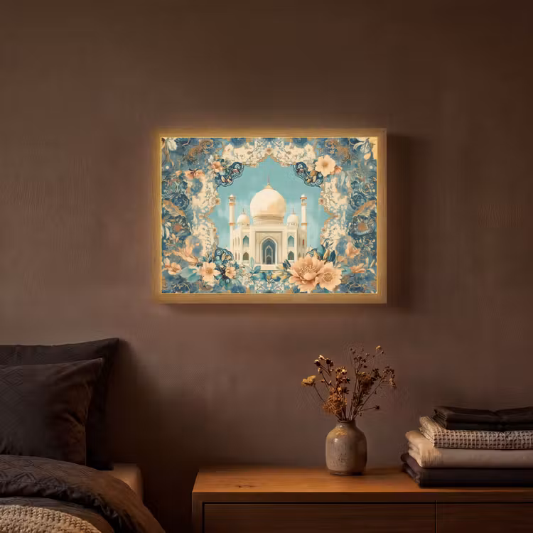 Taj Mahal - Ramadan - Bloemen - Islamitische Light Box met batterij (Wandlamp) middel -sfeer4
